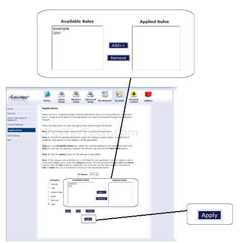 Port Forwarding - Actiontec - GT704WG (Actiontec v3.20 Firmware
